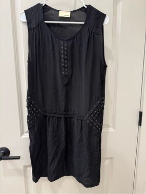 The Korner Silk Drop Waist Mini Dress Black Studded Grommet Sleeveless Boho 8
